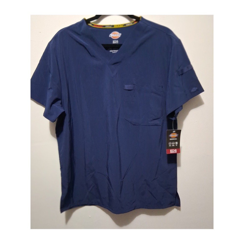 Dickies Medical EDS Essentials Scrub Top Navy Blue V-Neck Mens Small